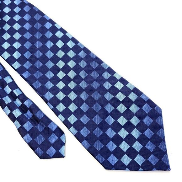 Kenneth Cole Reaction‎ Blue Check Woven Silk Tie - Picture 1 of 6